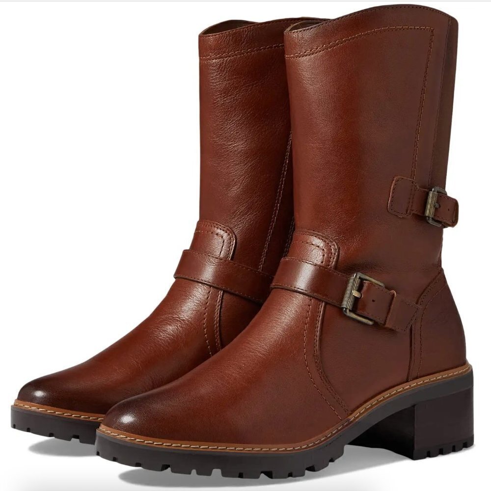 Naturalizer Talon Womens Leather Motorcycle Mid-Calf Boots